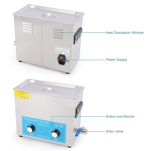 stonylab Ultrasonic Cleaner, 304 Stainless Steel All-Purpose Ultrasonic Cleaner with Mechanic Control Panel of Heating and Timer for Laboratory 40kHz 110V, 6L