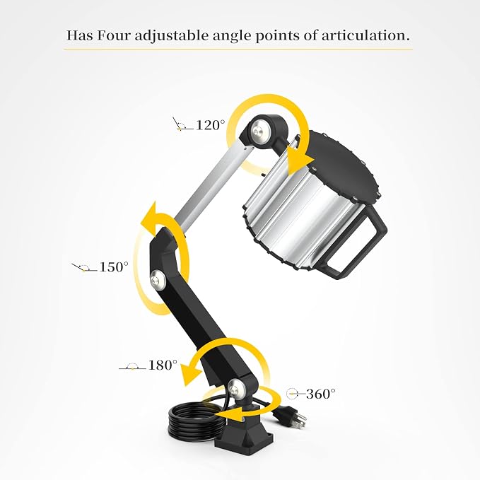 Led Waterproof Machine Work Light, Multipurpose Adjustable Angle Aluminum Alloy Long Arm for Lathe CNC Milling Drill Press and Workbench, AC 110~240V with US Plug