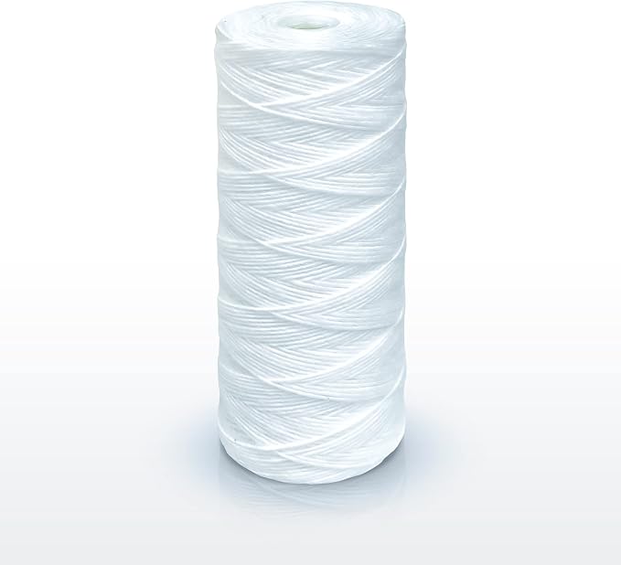 High Capacity Wound String 5 Micron Sediment Water Filter Cartridge 10” x 4.5” Removes Sand, Dirt, Silt, Rust, Extended Filter Life Compatible with 355215-45, 84637, PC10, WP1097P, WPX597P (6 Pack)