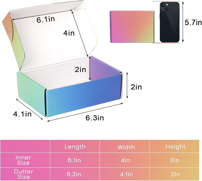 6x4x2 Shipping Boxes Small, 45 Pack Rainbow Corrugated Cardboard Mailer Boxes for Small Business, Mailing, Packaging