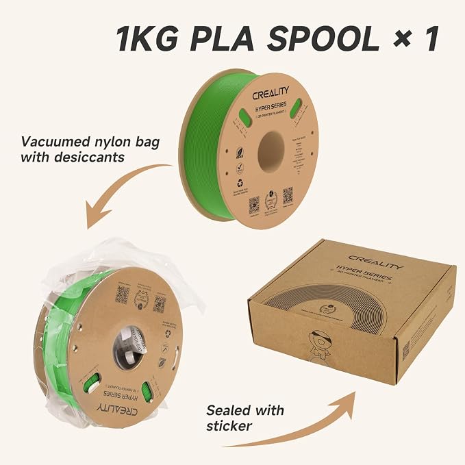 Official CREALITY Hyper PLA Filament 1.75mm, High Speed PLA 30-600mm/s Rapid 3D Printer Filament, Dimensional Accuracy +/-0.02mm, Stronger Toughness, Fit Most FDM 3D Printers，1KG(2.2lbs) Spool Green