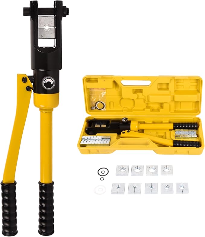 14T Hydraulic Crimping Tool 6AWG-500MCM Battery Cable Crimping Tool 0.87 inch Stroke Hydraulic Lug Crimper Electrical Terminal Crimper with 10 Pairs of Die Sets