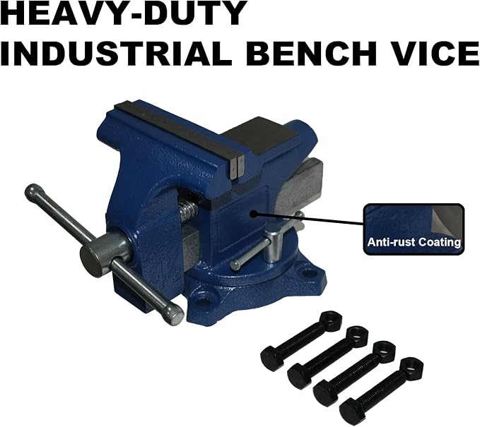 Bench Vise 4.5 Inch Jaw Width 3.3 Inch Jaw Opening Home Vise - Secure Grip with 240° Swivel Base Home Vise Rotation Base - Assembled with a Combination of Heavy Duty Cast Iron and Steel - Blue