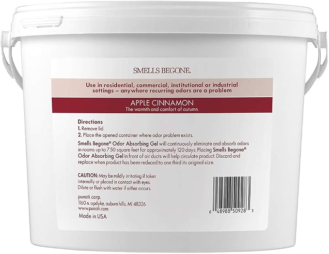 SMELLS BEGONE 1-Gallon Odor Absorber Gel - Air Freshener & Odor Eliminator for Homes, Garages & Commercial Buildings - Industrial Size - Apple Cinnamon Scent