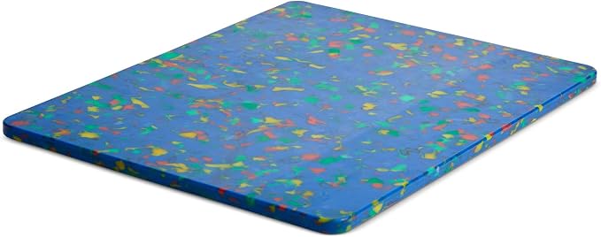 Core Kitchen Rainbow Confetti on Blue 11 x 14 Inch Recycled Plastic Charcuterie Platter Chopping Cutting Board with Non-Slip Footing, Kitchen Display Tray, 46373