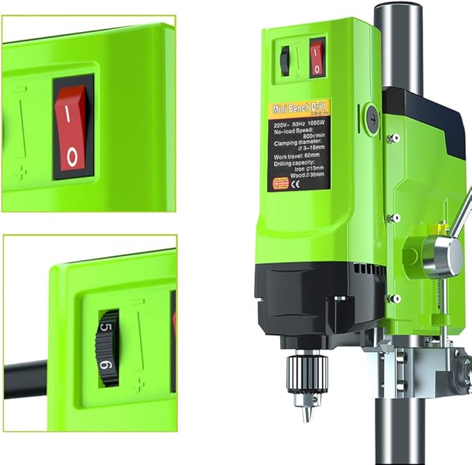 Bench Drill Stand 1200W, infinitely variable speed Mini Drill Press Machine with Cast Iron Base, 0-950RPM, for DIY, Woodworking, Metal, Jewelry Making