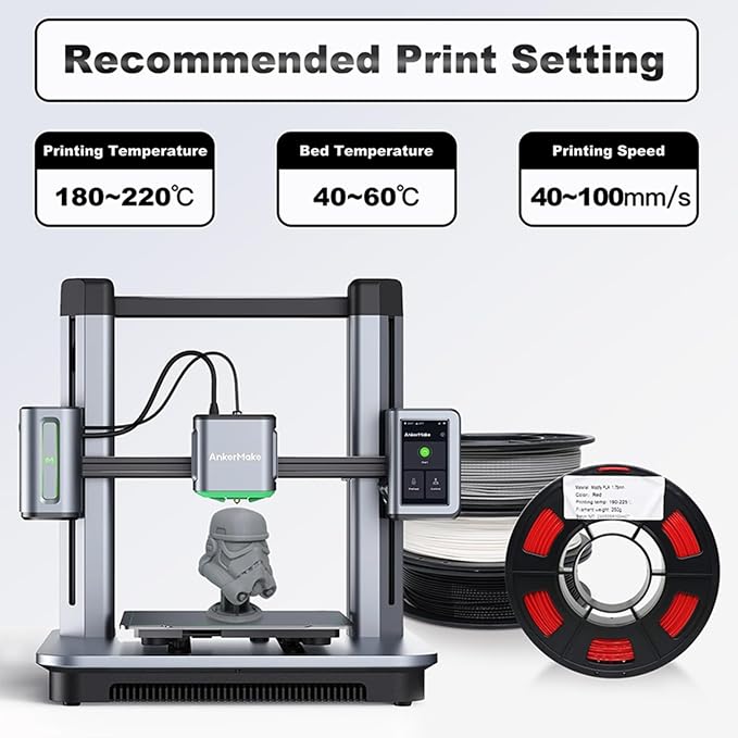 YOUSU PLA Plus (PLA+) Filament 1.75mm Bundle 4x250g, 4 Pack 1 KG Sample 3D Printer Filament, 3D Printing Multi Pack Filament Dimensional Accuracy +/- 0.02mm(2.2lbs),Black/White/Grey/Red