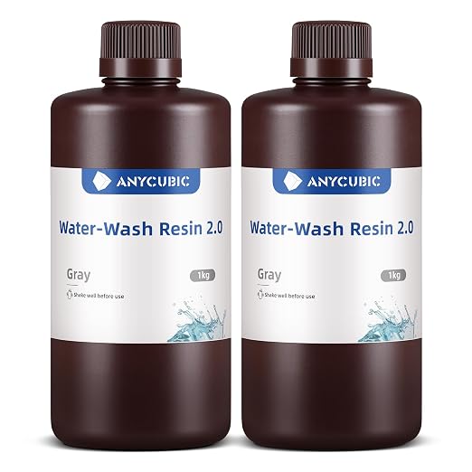 ANYCUBIC Water Washable 3D Printer Resin 2.0, 405nm High Precision 3D Resin, Low Shrinkage Photopolymer Resin for 4K/8K/12K Capable LCD DLP Resin 3D Printer (Grey + Grey, 2000g)