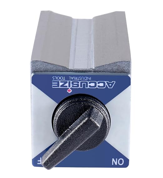 Accusize Magnetic Base, 264 lb Pull, 6010-0141 | On/Off Switch, V-Groove Bottom, M8 x 1.25 mm Tapped Hole, 4.645" x 1.968" x 2.165"