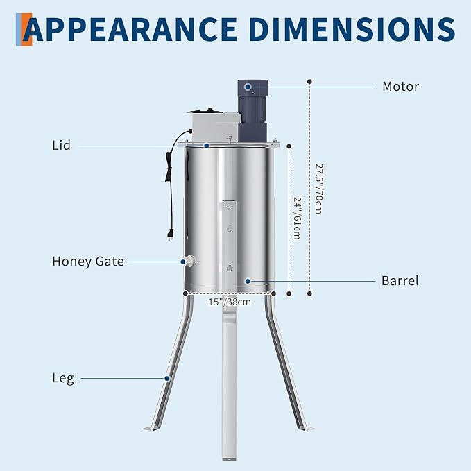 3 Frame Honey Extractor Spinner, Electric Beekeeping Centrifuge