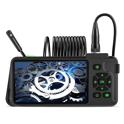 1080P HD Dual Lens Endoscope, Borescope Inspection Camera with Light, Waterproof, Black, 4.3'' IPS Screen, 16.5 Ft Semi-Rigid Cable, USB Connectivity