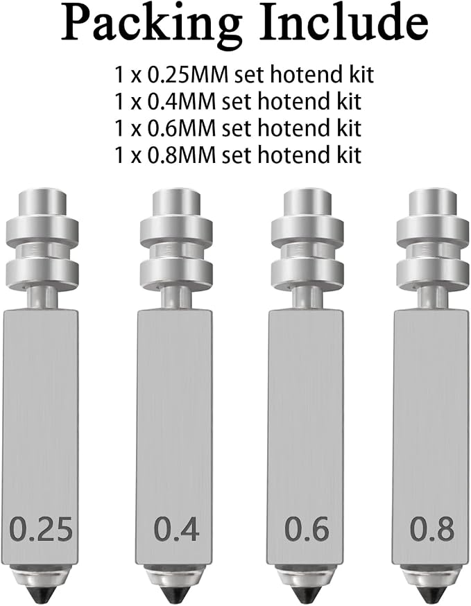 4PK 0.25/0.4/0.6/0.8mm Hardened Steel Nozzle for Anycubic Kobra X/Kobra 4 | All-in-One Leak-Free Kit, Precision Accuracy, Quick Swap Plug-and-Play, 32mm³/s High Flow, High-Speed Extrusion for KX/K4