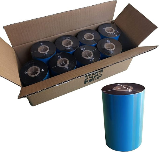 8 Rolls 4.33'' x 1476' Premium Resin Enhanced Wax Ribbon, 110mm x 450m Black Thermal Transfer Ribbon, Barcode Thermal Label Printer Ribbon, CSO-Ink Outside, 1'' Core for Zebra, TSC, GoDex, Citizen
