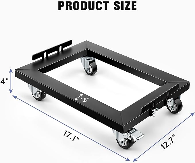 KEDSUM Furniture Dolly 1000LBS × 2 Pack, 17 x 13 in Heavy Duty Moving Dolly with Reinforced Steel Frame, Mover Dollies with Brake Wheels, Anti-Slip Baffles, Easy Moving for Dryer, Refrigerator