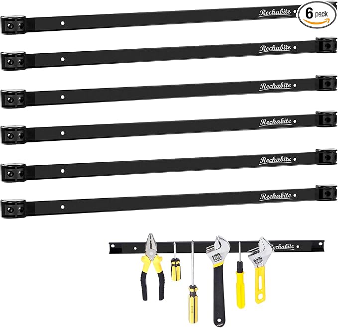 6 Pieces 24" Magnetic Tool Holder Strip, Black Magnet Bar, Metal Tool Organizer Rack for Garage Organization, Easy To Install in Workshop, Mounting Screws Included