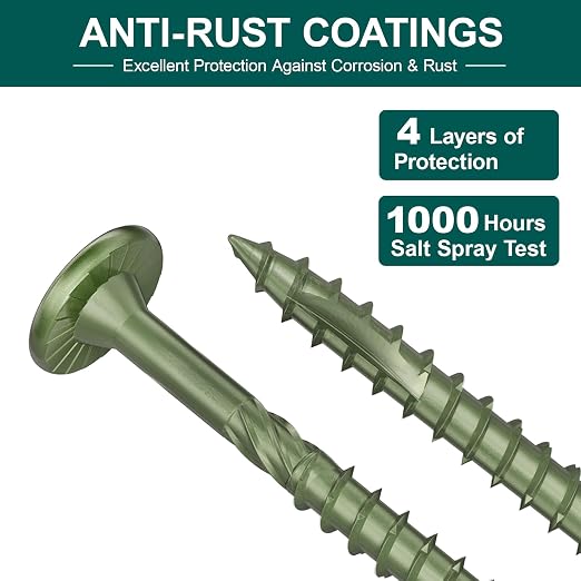 2-7/8 Inch Heavy-Duty Outdoor Deck Screws, 250Pcs Star Drive Decking Wood Screws, Rust Resistant Timber Screws for Timber/Log/Landscaping Wood (#14 x2-7/8 Green)