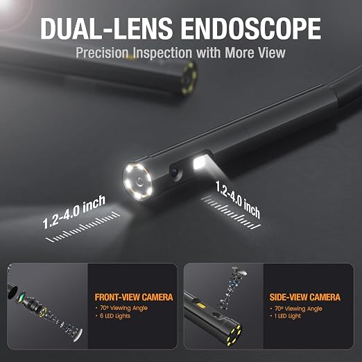 5mm Dual Lens Inspection Camera, Teslong Borescope with LED Light, HD Industrial Endoscope, 5" IPS Screen, Waterproof Video Scope Camera, Flexible Cable for Home/Automotive/Pipe/Car/Wall(5FT)
