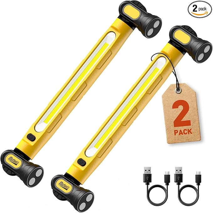 2Pack Magnetic Light Bar, 3000LM LED Under Hood Work Light Bar with Hooks, 5200mAh Cordless Rechargeable Hood Light for Mechanic/Car Repairing/Garage-Yellow