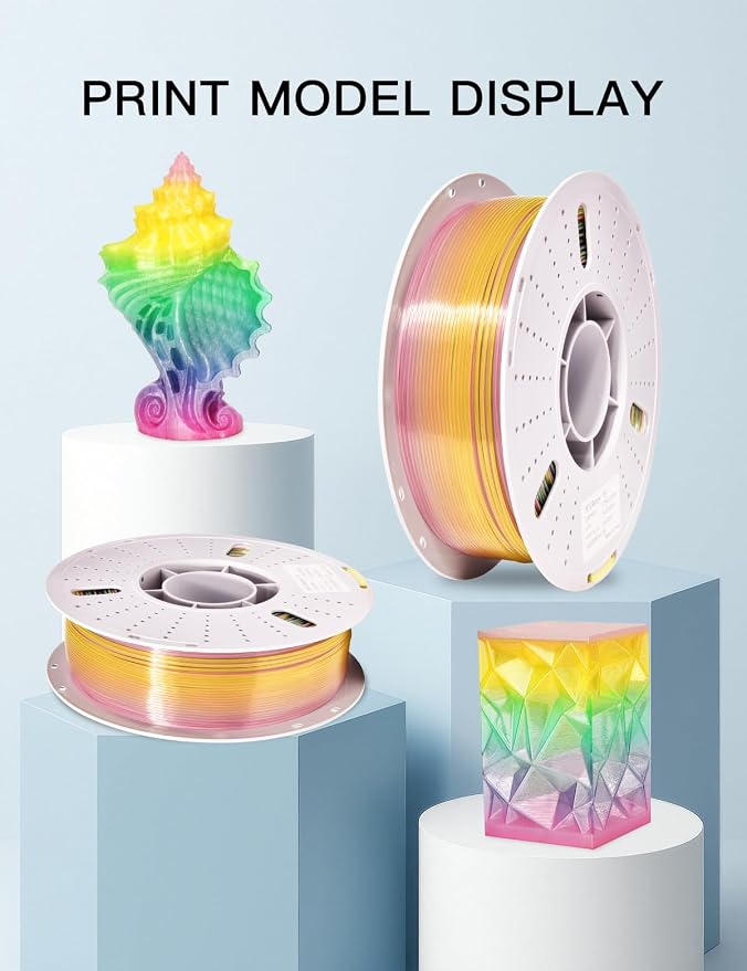 PINBALL Rainbow PETG 3D Printer Filament 1.75mm ±0.02mm, Transparent Multicolor Printing Filament, Translucent PETG Filament, 1KG/2.2lbs