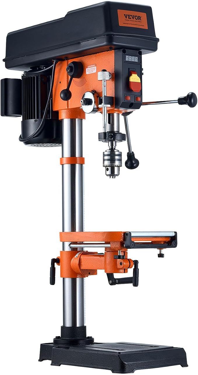 VEVOR 12 in Benchtop Drill Press, 5 Amp 120V, Variable Speed Cast Iron Bench Drill Press, 12 in Swing Distance 0-45° Tiltling Worktable with Laser Work Light, Tabletop Drilling Machine for Wood Metal