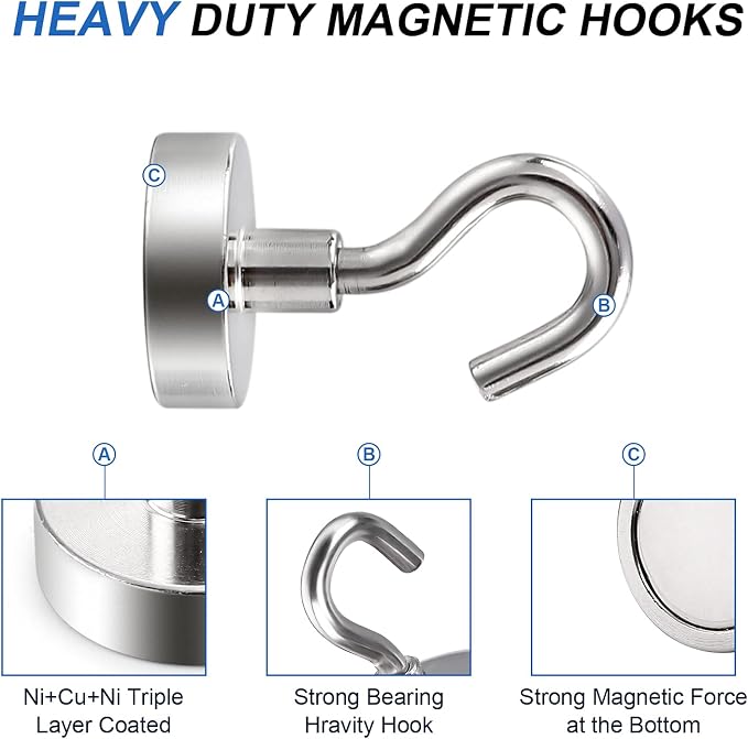 LOVIMAG Magnetic Hooks, Cruise Essentials 2026, 12 Pack-30LBS | Heavy Duty Strong Magnet Hook for Cruise Cabin, Refrigerator Fridge, Ship, Classroom, Kitchen Grills, Black