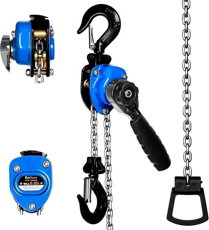 Mini Chain Hoist 1/4 ton 550Lbs Capacity 5ft Lift Manual lever chain hoist Alloy Steel G80 Chain 2 Heavy Duty Hooks, for Garages Warehouse Automotive Machinery