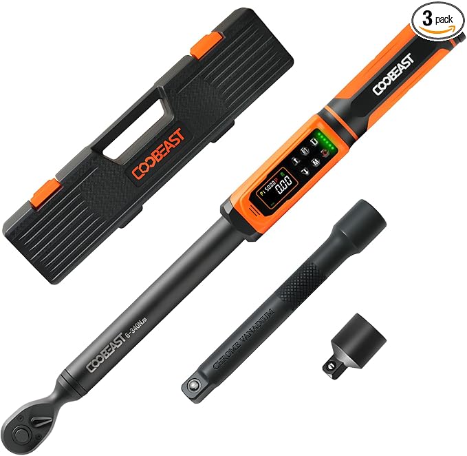 Coobeast Digital Torque Wrench 1/2 Drive, Adjustable Electric Torque Wrench Tool Set, Preset Value(3.76-250.8 Ft.lbs./5.1-340Nm), Buzzer and LED Alert, Adapter&Extension Bar for Bike Motorcycle(Black)