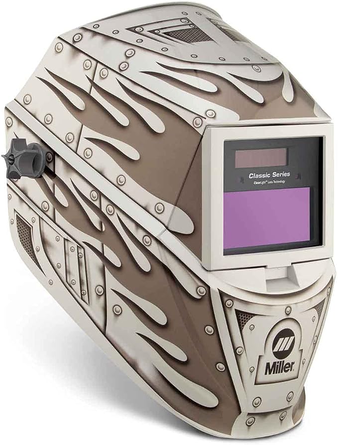 Miller Classic Series Auto-Darkening Welding Helmet - Professional TIG/MIG Welding Mask with ClearLight Technology, High Definition Optics, Variable Shade 8-13, Comfortable Headgear, Metalworks