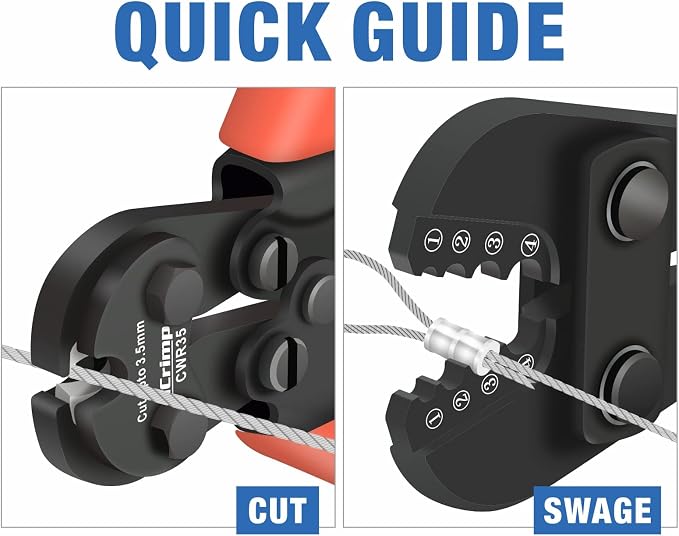 iCrimp Wire Rope Crimping Tool for Aluminum Loop Sleeve, Two Barrel Ferrule, Oval Sleeves, 3/64 in to 1/8 in, Swaging Tool Kit with Wire Rope Cutter