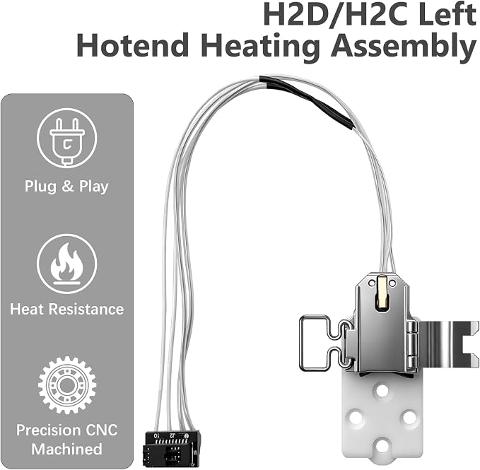 for Bambu Lab H2D/H2C Hotend Heating Assembly - Left,Zirconia Ceramic Base with Pre-Installed Thermistor & Heater Cartridge – Excellent Thermal Insulation– Quick-Clamp Design for Bambu H2C H2D Parts