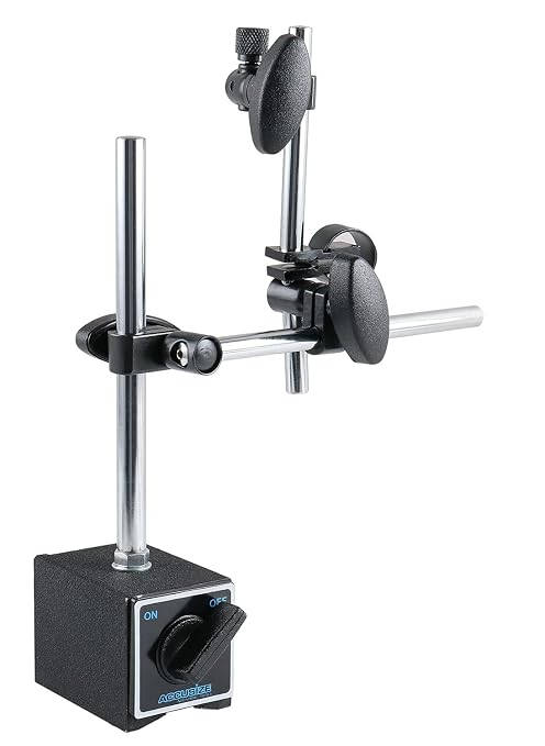 Accusize Industrial Tools 220 lbs Pull Super-Pull Magnetic Base for Industrial Precision Indicators, P900-S303 | On/Off Switch, V-Groove Bottom, Multiple Posts, M8 x 1.25 mm Tapped Hole, 2.95" x 1.96" x 2.16"