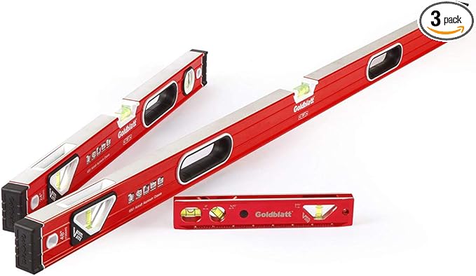 Goldblatt 3-Piece Torpedo Level Set - 9", 24", 48" Spirit Level Included, Aluminum Alloy Construction