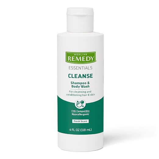 Medline Remedy ESSENTIALS Shampoo and Body Wash, 2 Fl Oz, Fresh Scent, Full Body Cleanser with Aloe, For Adults & Elderly, Easy Rinse Gel for Bath, Shower or Bedside Bathing