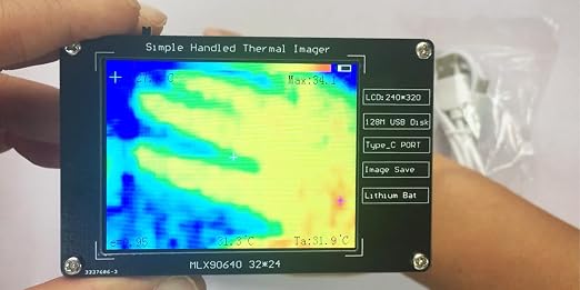MLX90640 Handheld Infrared Thermal Imager Portable Non-Contact Temperature Measurement Camera 3.2-inch LCD Display Rechargeable Battery Picture Storage Home Ghost Hunting Use