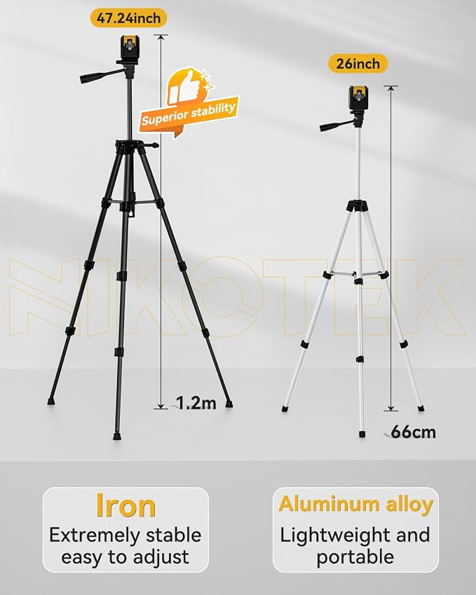 Nikotek Laser Level with Tripod, Self-Leveling Green Beam Horizontal and Vertical Cross-Line Laser for Home Decoration Carrying Pouch, Battery Included
