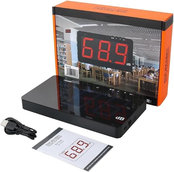 SW-525B Sound Level Meter Tester 30-130db,9.6in Screen LCD Display Wall Hanging Type Decibel Noise Measuring with Alarm (Sound Level Meter with Data Logger)