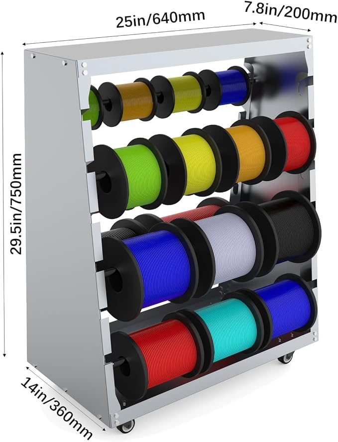 Wire Spool Rack,Electrical Wire Assortment with Wheel,Automotive Wiring Storage,Heavy Duty 6 Rods Wire/Cable Dispenser for Electrical Industrial & Retail Use,300lbs Capacity,Gray
