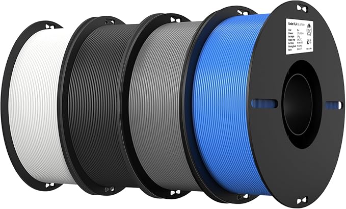 Creality PLA Filament 1.75mm Bundle 4KG, High Precision +/-0.02mm 3D Printer Filament, Consistent Extrusion, Smooth Printing, 4 Pack 1KG Spool, Fits for Most FDM 3D Printers (Black,White,Grey,Blue)