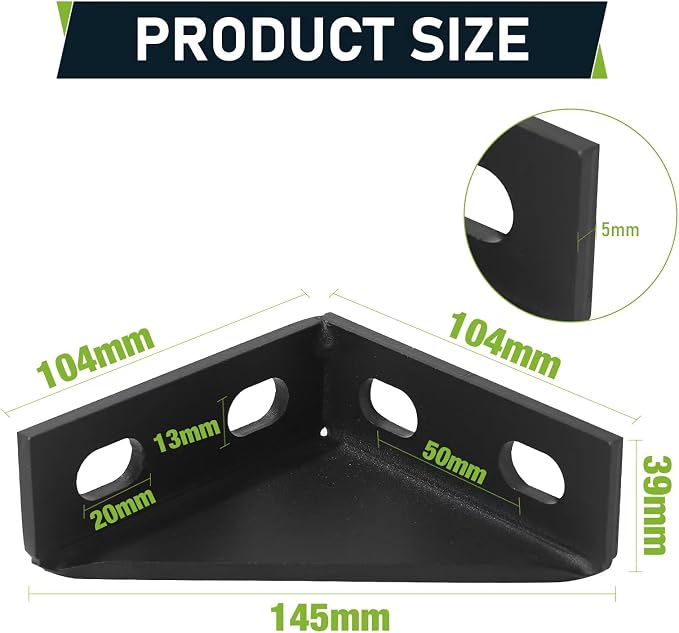 4 Pcs 90 Degree Gusseted Fitting for 1-5/8" Channel,4x4x 1-1.5" Carbon Steel Q235B Heavy Duty Connection with Black Powder Coated,4 Slotted Hole Right Angle Connector,Gusset Corner Brace Fastener…