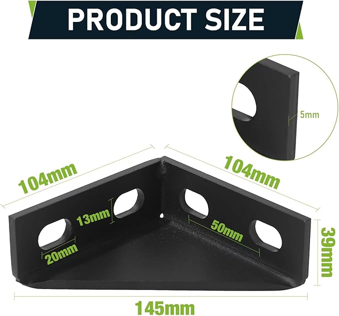 8 Pcs 90 Degree Gusseted Fitting for 1-5/8" Channel,4"x4"x 1-1.5" Carbon Steel Q235B Heavy Duty Connection with Black Powder Coated, 4 Slotted Hole Right Angle Bracket, Gusset Corner Brace Fastener
