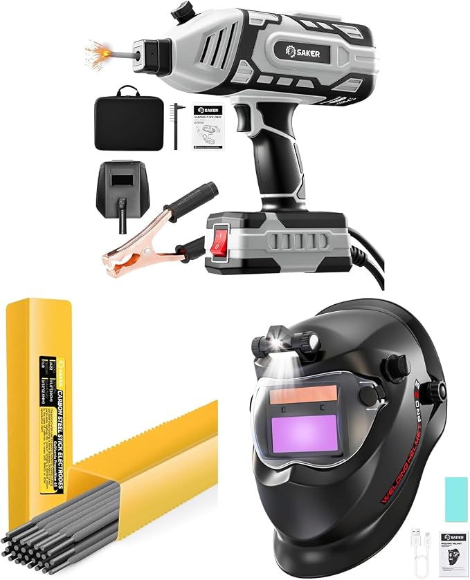 Saker Portable Welding Machine - Saker Auto Darkening Welding Helmet with LED Light - Saker E6013 Welding Rod 3/32'' 1-Pound