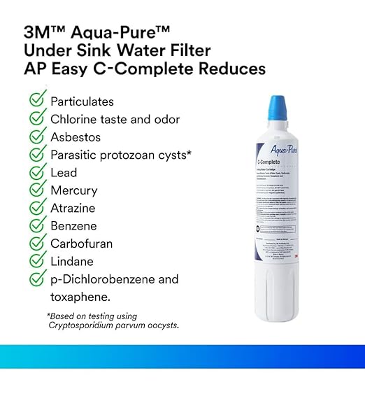 3M Aqua-Pure Replacement Filter C-Complete, for use with AP Easy Complete System, NSF Certified Reduces Chlorine Taste and Odor, Sediment, Asbestos, Cyst, Lead, Mercury, Select VOCs. 750 gallons.