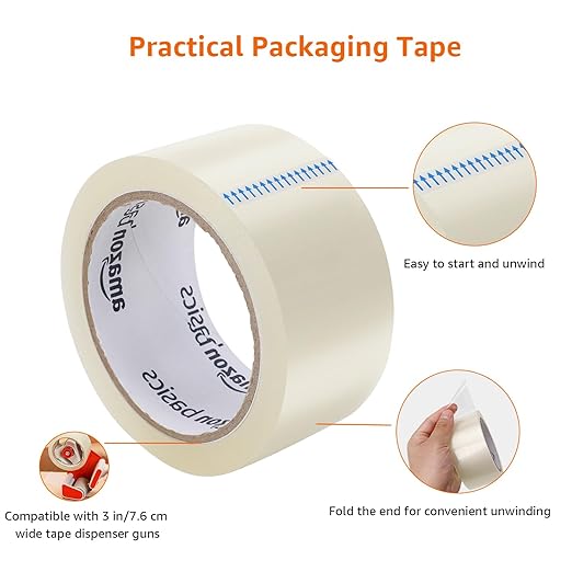 Amazon Basics Shipping Packing Tape for Packaging, Moving and Storing, Clear, 1.88 in x 72.2 yards, 1.8mil Thickness, 12-Roll