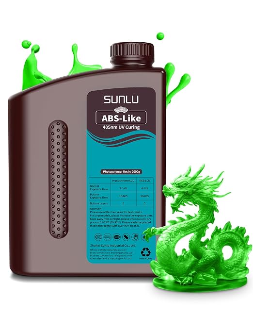 SUNLU 2000G ABS-Like 3D Printer Resin, 405nm UV Curing Photopolymer Rapid 3D Resin for 2K 4K 6K 8K LCD/DLP/SLA 3D Printers, Non-Brittle & High Precision & Low Shrinkage, Clear Green 2KG