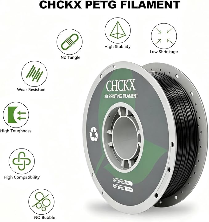 Matte Black PETG Filament 1.75 mm 10kg Bundle, Dimensional Accuracy +/- 0.02mm, 1kg Spools (10 Rolls) for FDM 3D Printers
