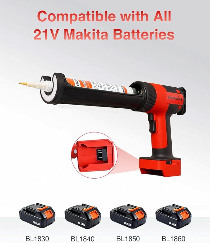 Cordless Caulking Gun Compatible with Makita 18V 21V Battery, 800KG Thrust Electric Caulk Gun (Tool Only), 10oz 6-Speed Power Caulk Gun with 13Pcs Caulking Tools, Auto-Retract Anti-Drip for DIY