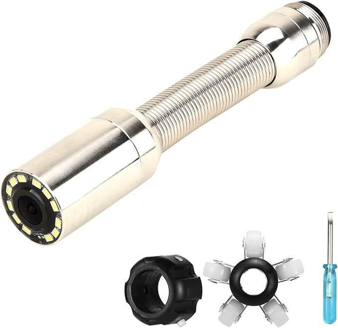 Sewer Camera Head Accessories Ultra-high Definition 12LED Waterproof IP68 for Pipe Drain Endoscope Camera Replacement with Wheel and Protective Cover (0.9inch/23mm)