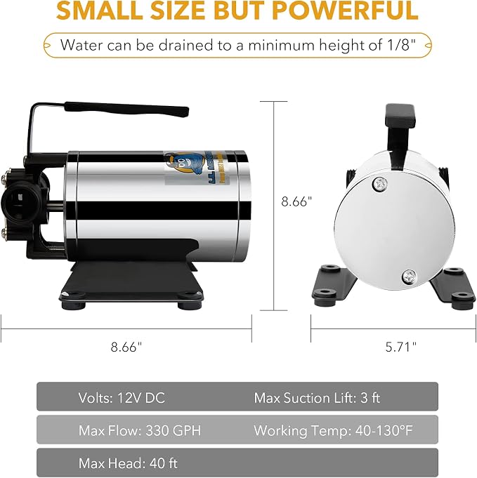 Water Transfer Pump 12V 330GPH, LilMonster Auto Portable Electric Utility Water Pump Self-Primingwith Suction Hose Kit