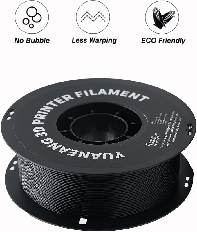Black PLA 3D Printer Filament 1.75mm, 1kg Spool, ±0.03mm Dimensional Accuracy, Low-Warp & Easy Printing, Ideal for Prototypes, Models
