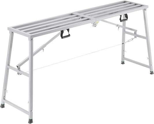 VEVOR Work Platform, 71"x 15" Portable Scaffolding Platform, Folding Steel Step Ladder Adjustable Height 35.4”-59.1”, 800 lbs Load Capacity, Non-Slip Drywall Painting Stool for Cleaning &Washing